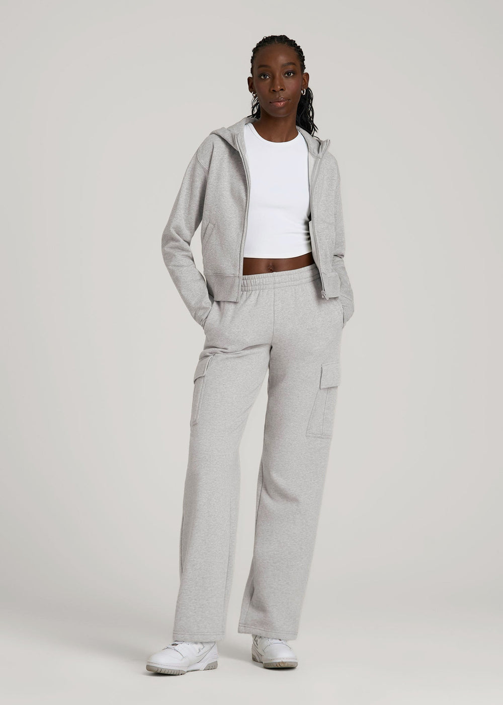 American Tall For Sale | Wearever Fleece Cropped Zip-Up Hoodie for Tall Women in Grey Mix