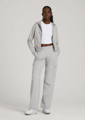 American Tall For Sale | Wearever Fleece Cropped Zip-Up Hoodie for Tall Women in Grey Mix