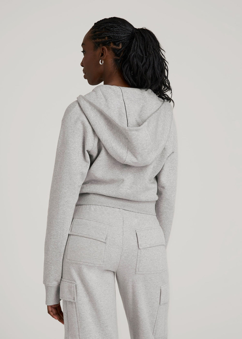 American Tall For Sale | Wearever Fleece Cropped Zip-Up Hoodie for Tall Women in Grey Mix