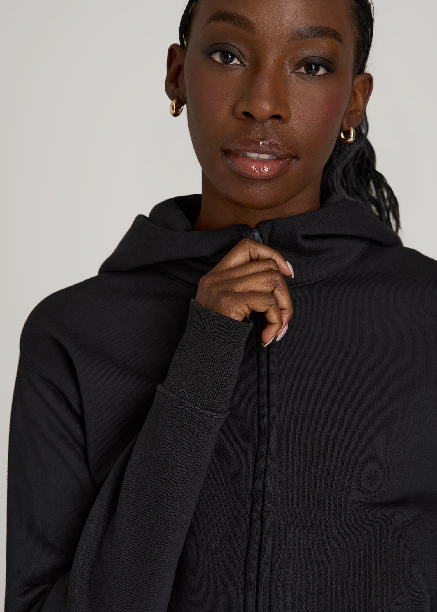 American Tall Online Shop | Wearever Fleece Cropped Zip-Up Hoodie for Tall Women in Black