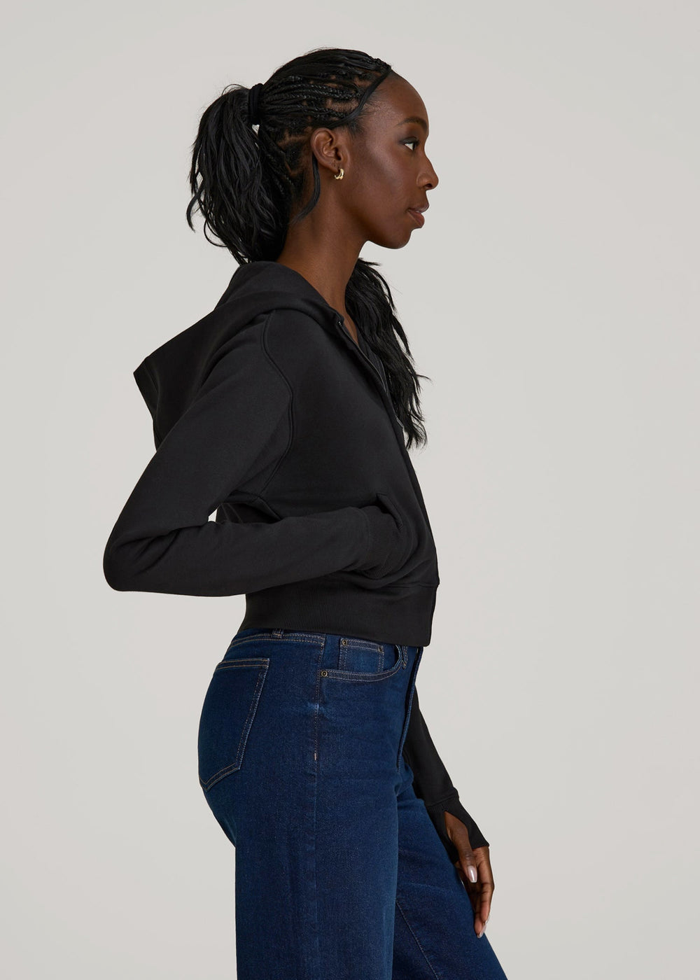 American Tall Online Shop | Wearever Fleece Cropped Zip-Up Hoodie for Tall Women in Black