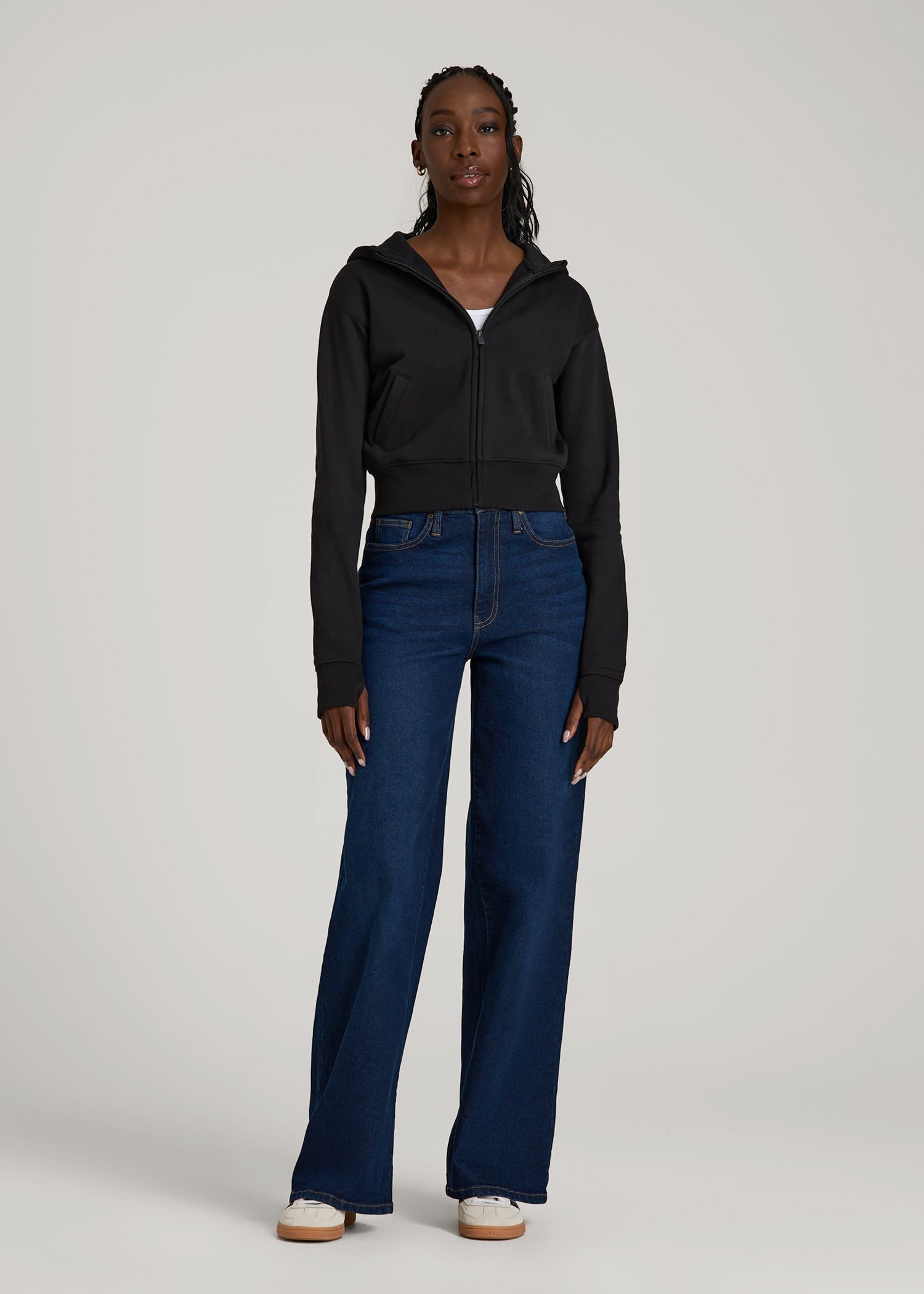 American Tall Online Shop | Wearever Fleece Cropped Zip-Up Hoodie for Tall Women in Black