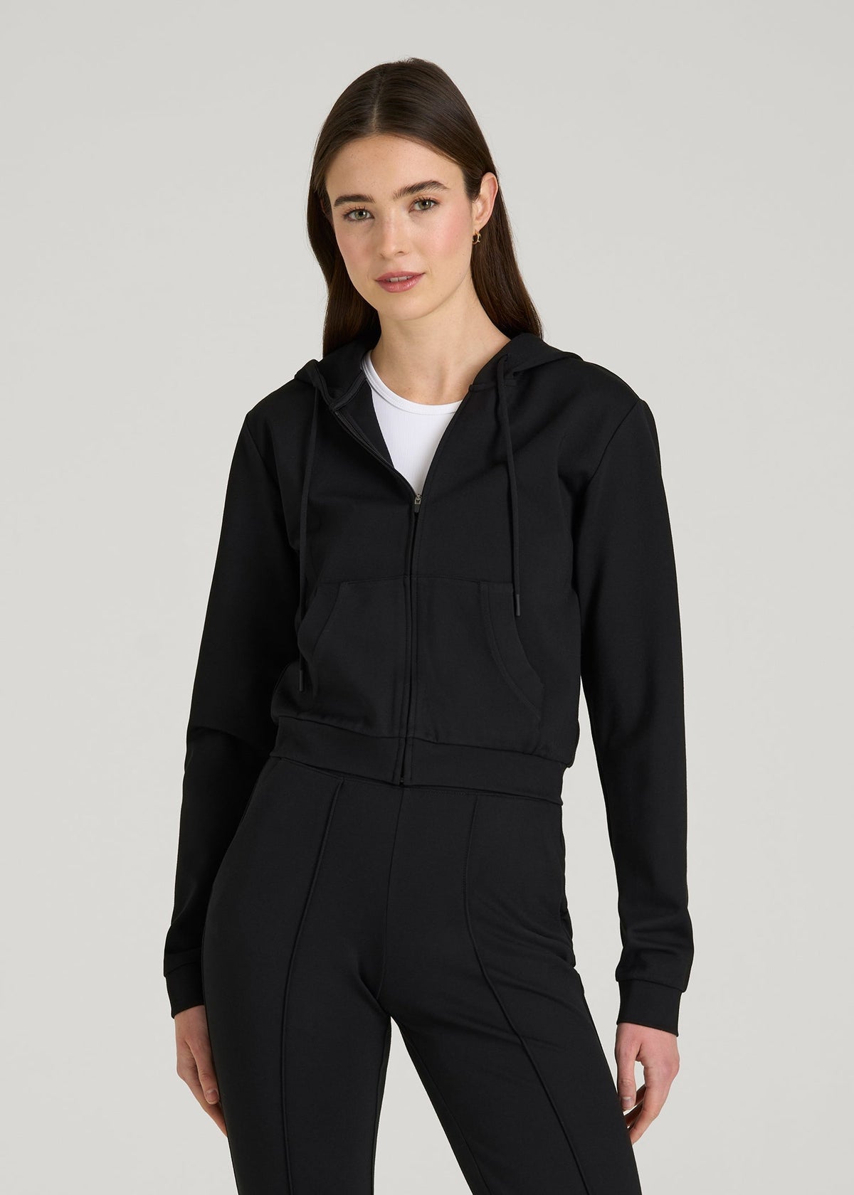 American Tall Online | Soft Flex Ponte Cropped Hoodie for Tall Women in Black