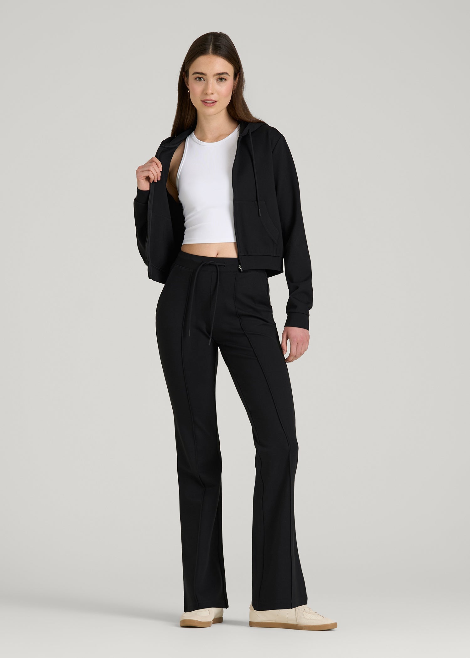 American Tall Online | Soft Flex Ponte Cropped Hoodie for Tall Women in Black