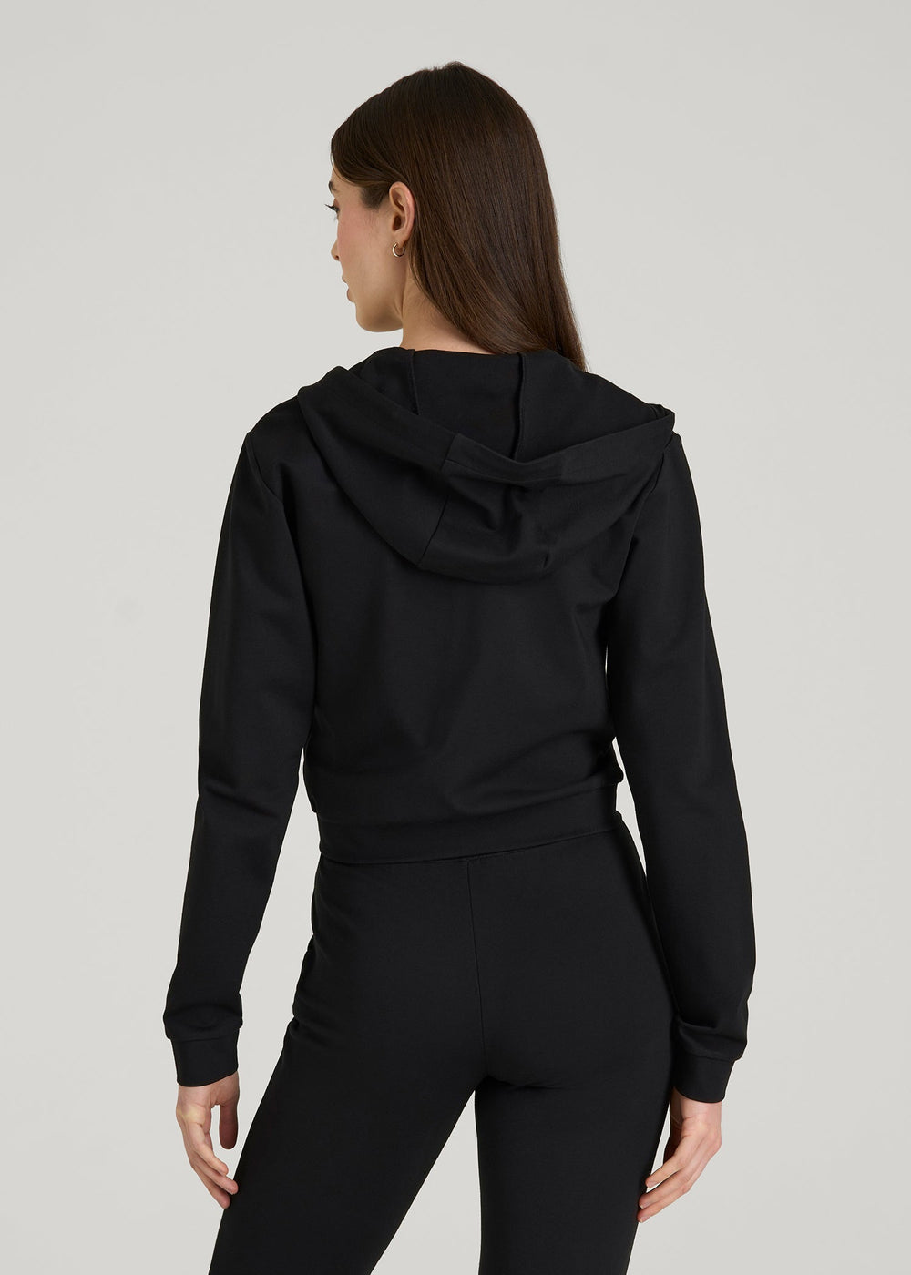 American Tall Online | Soft Flex Ponte Cropped Hoodie for Tall Women in Black