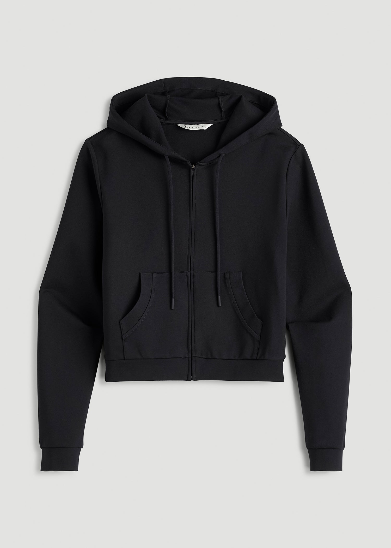 American Tall Online | Soft Flex Ponte Cropped Hoodie for Tall Women in Black