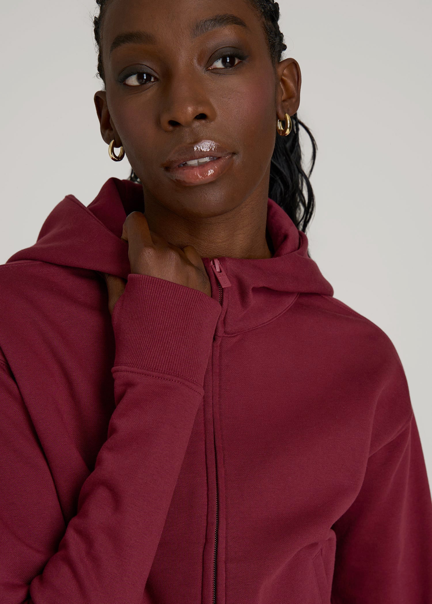 American Tall Sale | Wearever Fleece Cropped Zip-Up Hoodie for Tall Women in Tawny Port