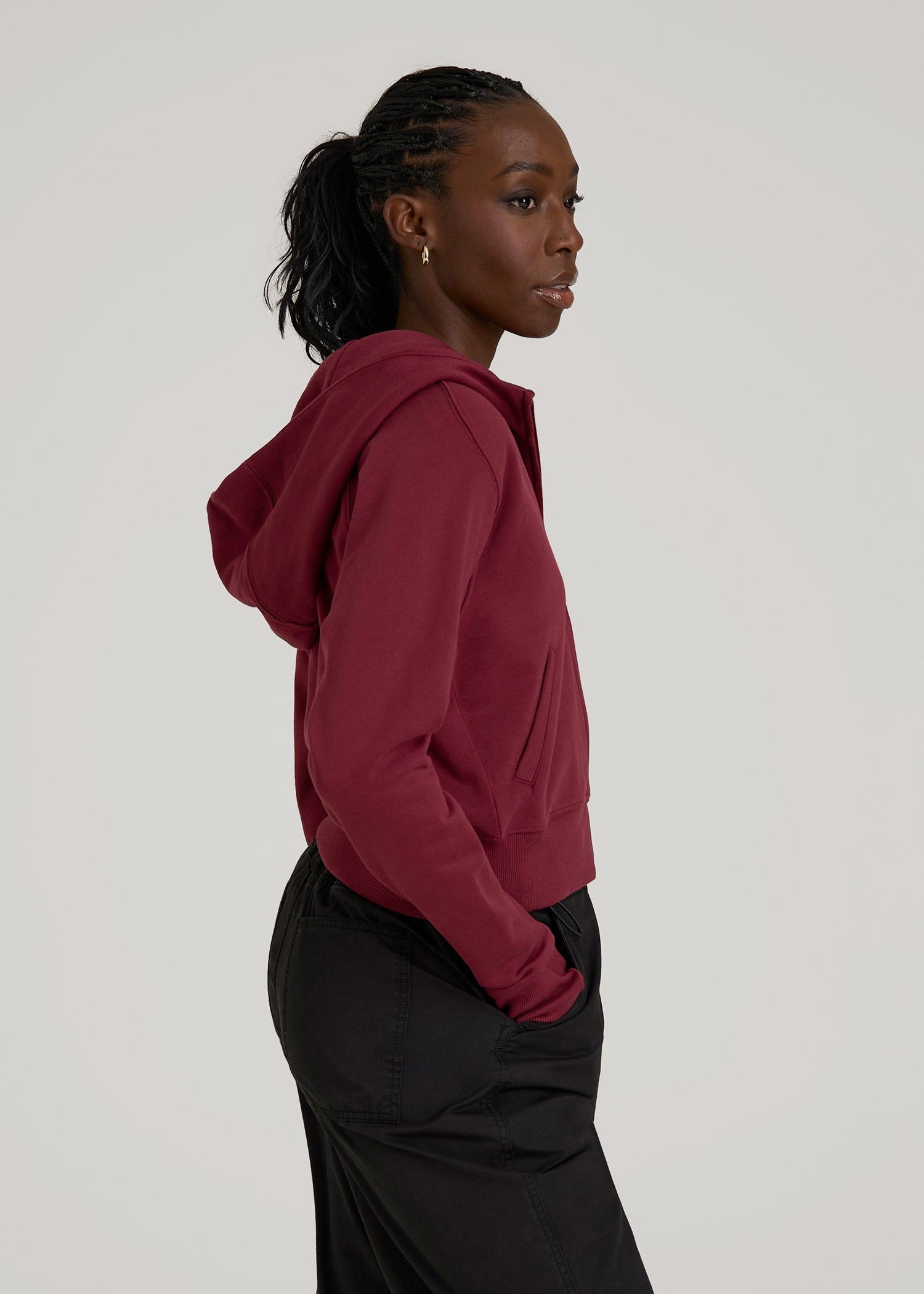 American Tall Sale | Wearever Fleece Cropped Zip-Up Hoodie for Tall Women in Tawny Port