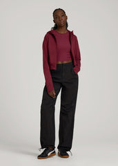 American Tall Sale | Wearever Fleece Cropped Zip-Up Hoodie for Tall Women in Tawny Port