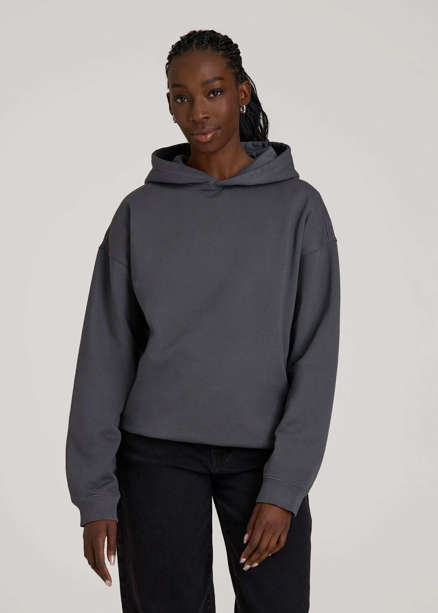 American Tall For Sale | Garment Dyed Hoodie for Tall Women in Charcoal Rinse