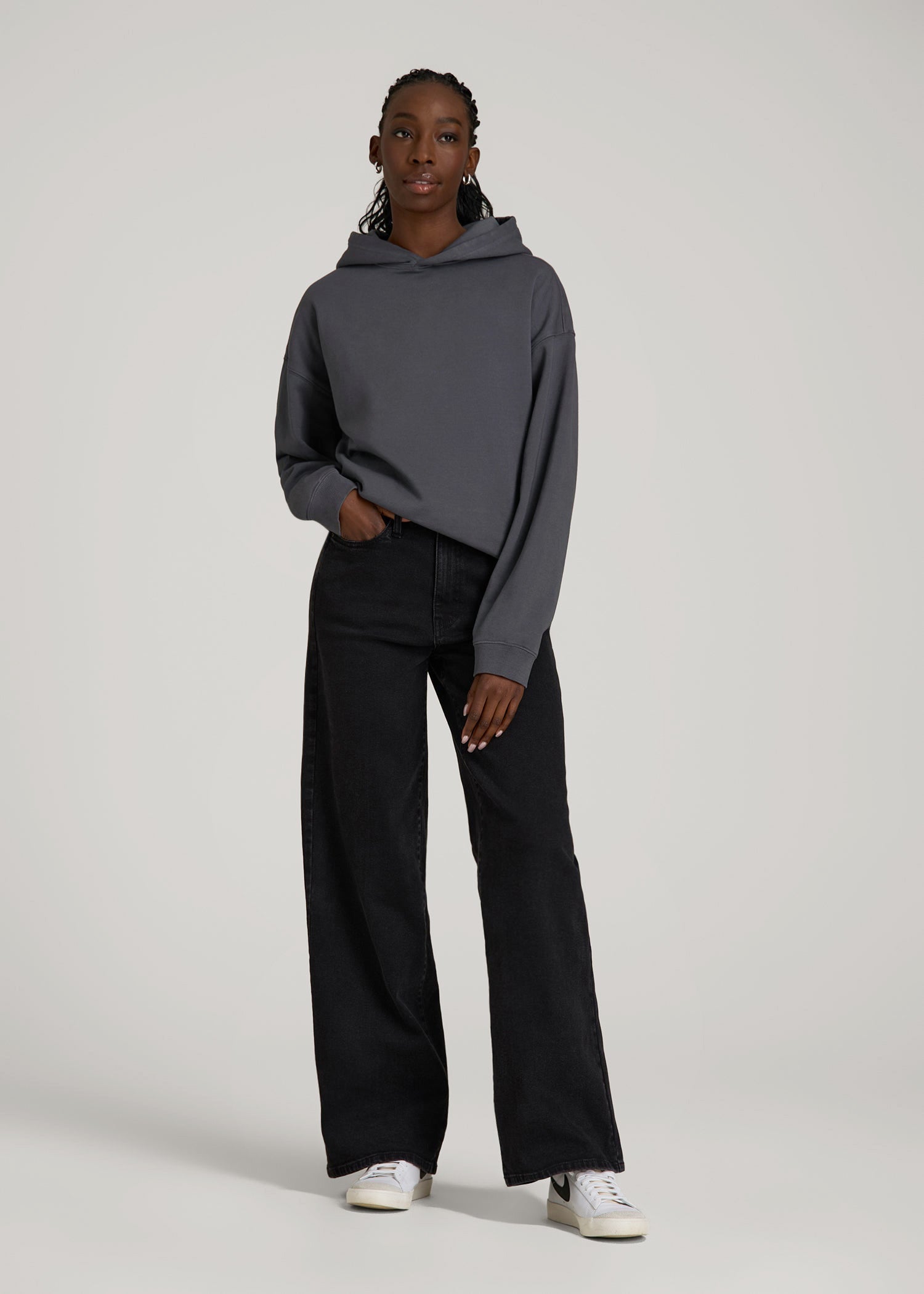 American Tall For Sale | Garment Dyed Hoodie for Tall Women in Charcoal Rinse