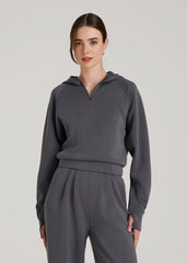 American Tall Online Shop | Soft Motion Cropped Zip Up Hoodie for Tall Women in Charcoal Rinse