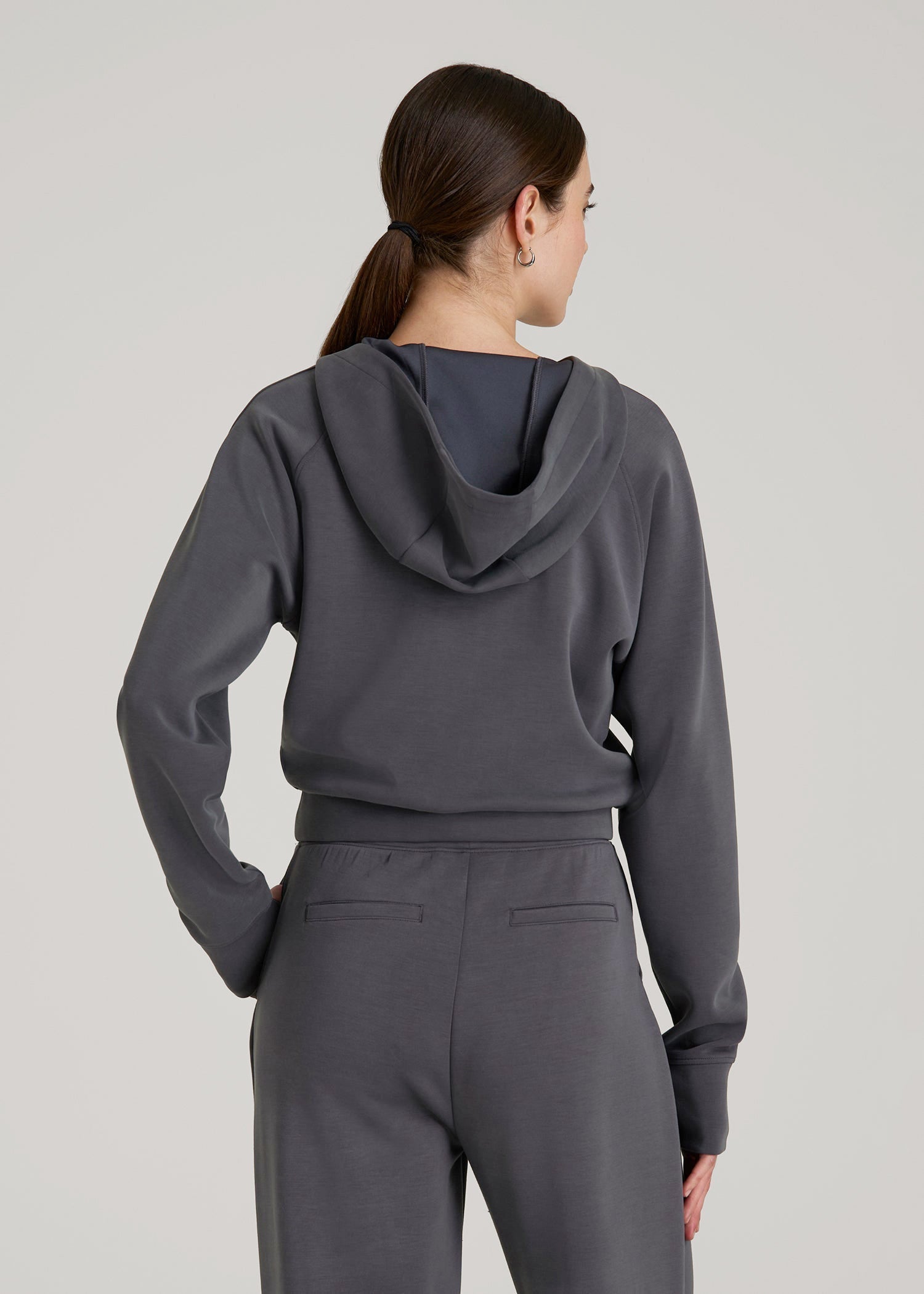 American Tall Online Shop | Soft Motion Cropped Zip Up Hoodie for Tall Women in Charcoal Rinse