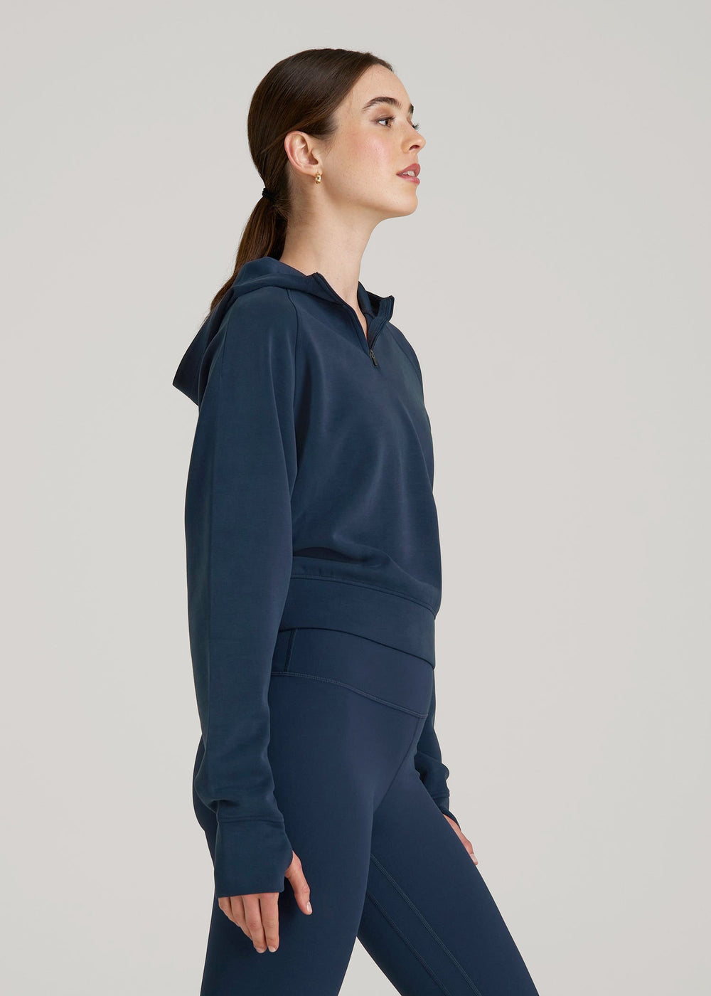 American Tall Discount | Soft Motion Cropped Zip Up Hoodie for Tall Women in Evening Blue
