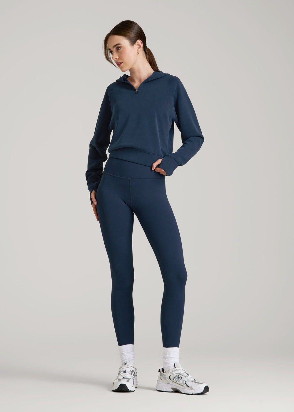 American Tall Discount | Soft Motion Cropped Zip Up Hoodie for Tall Women in Evening Blue