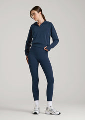 American Tall Discount | Soft Motion Cropped Zip Up Hoodie for Tall Women in Evening Blue