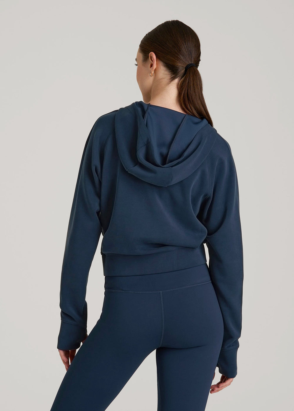 American Tall Discount | Soft Motion Cropped Zip Up Hoodie for Tall Women in Evening Blue