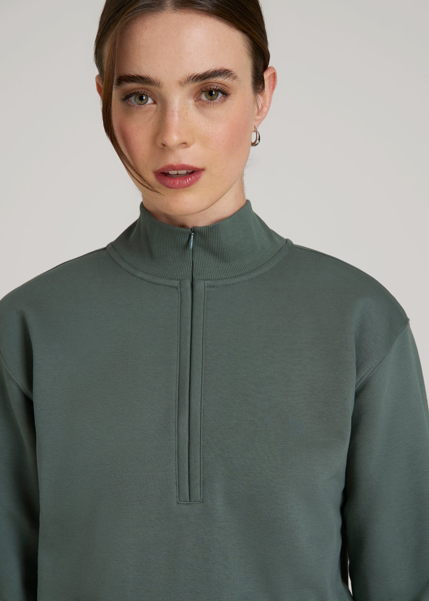 American Tall Online | Wearever 2.0 Fleece Half-Zip Cropped Sweatshirt for Tall Women in Balsam Green