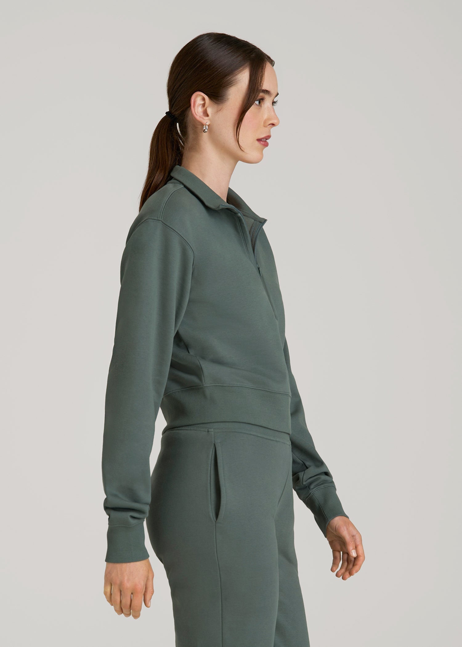 American Tall Online | Wearever 2.0 Fleece Half-Zip Cropped Sweatshirt for Tall Women in Balsam Green