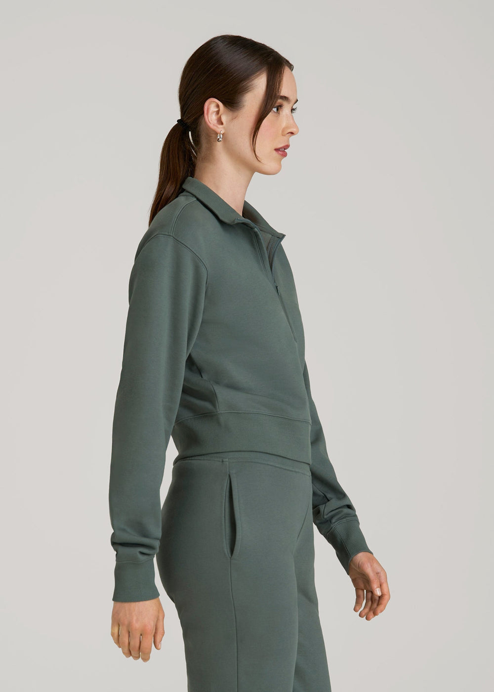 American Tall Online | Wearever 2.0 Fleece Half-Zip Cropped Sweatshirt for Tall Women in Balsam Green