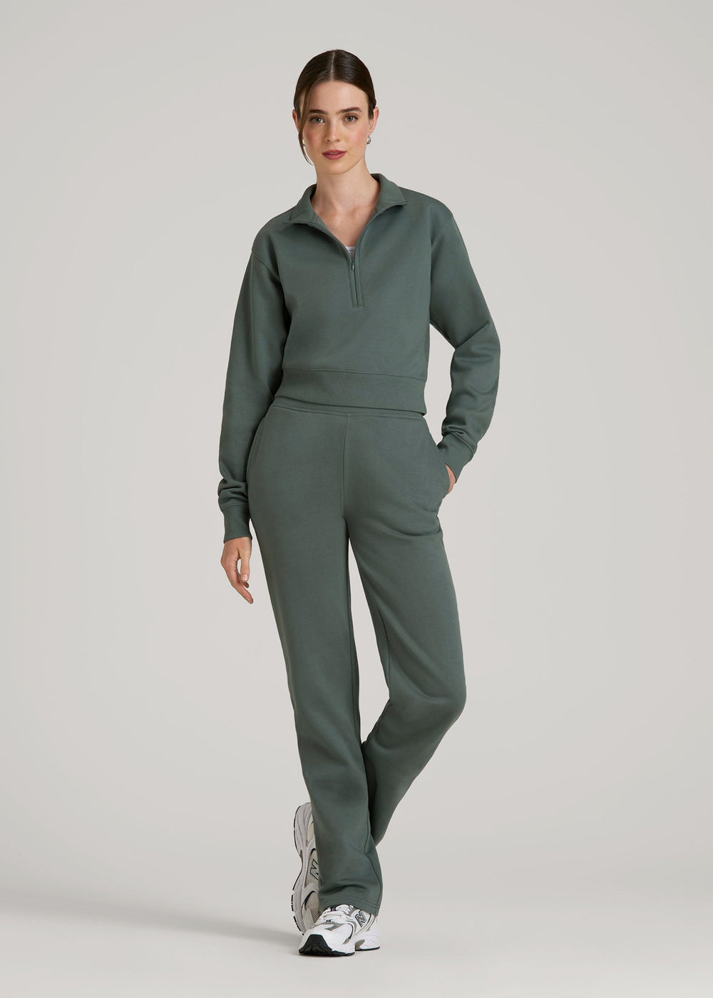 American Tall Online | Wearever 2.0 Fleece Half-Zip Cropped Sweatshirt for Tall Women in Balsam Green