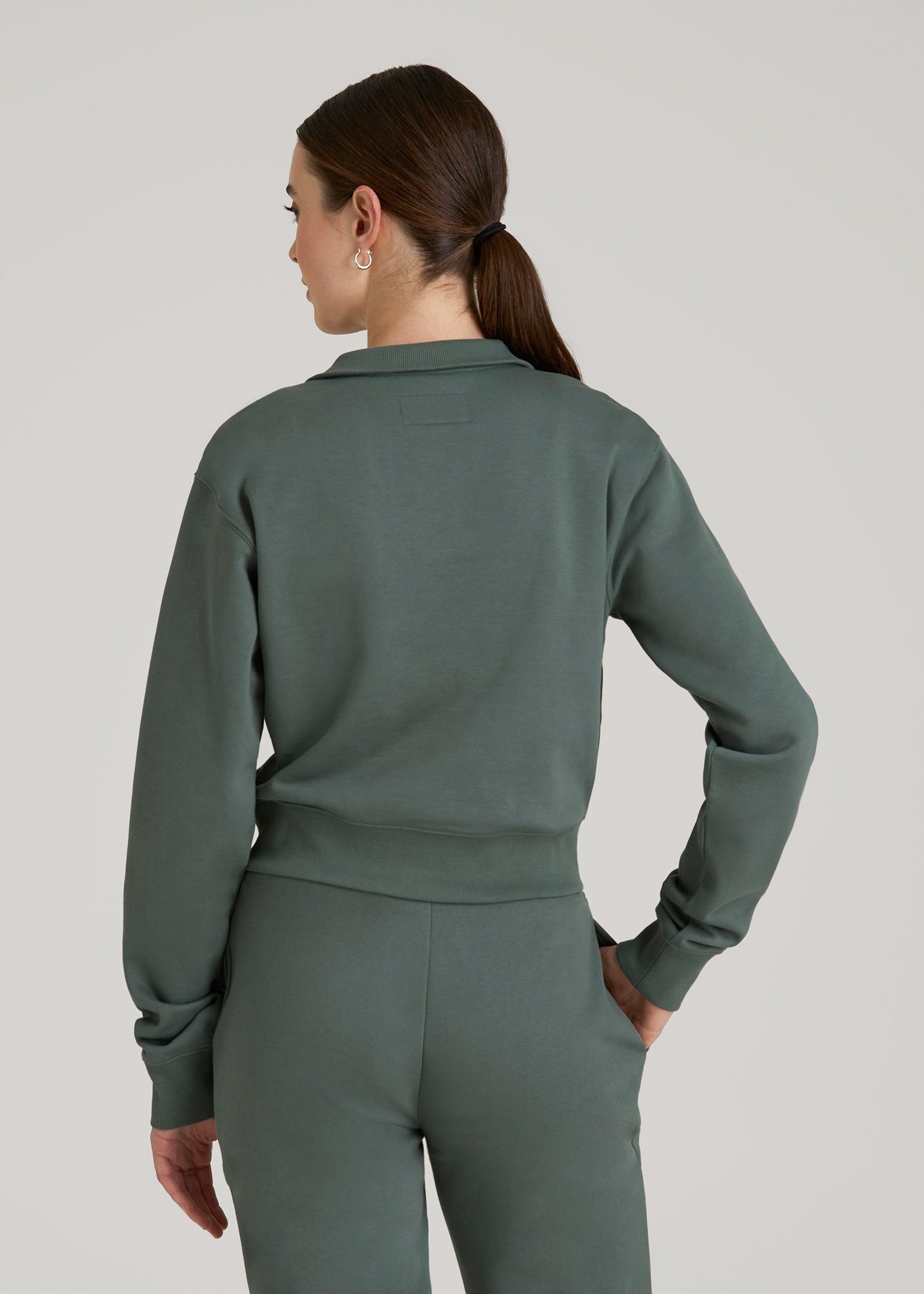 American Tall Online | Wearever 2.0 Fleece Half-Zip Cropped Sweatshirt for Tall Women in Balsam Green