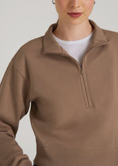 American Tall Sale | Wearever 2.0 Fleece Half-Zip Cropped Sweatshirt for Tall Women in Woodsmoke