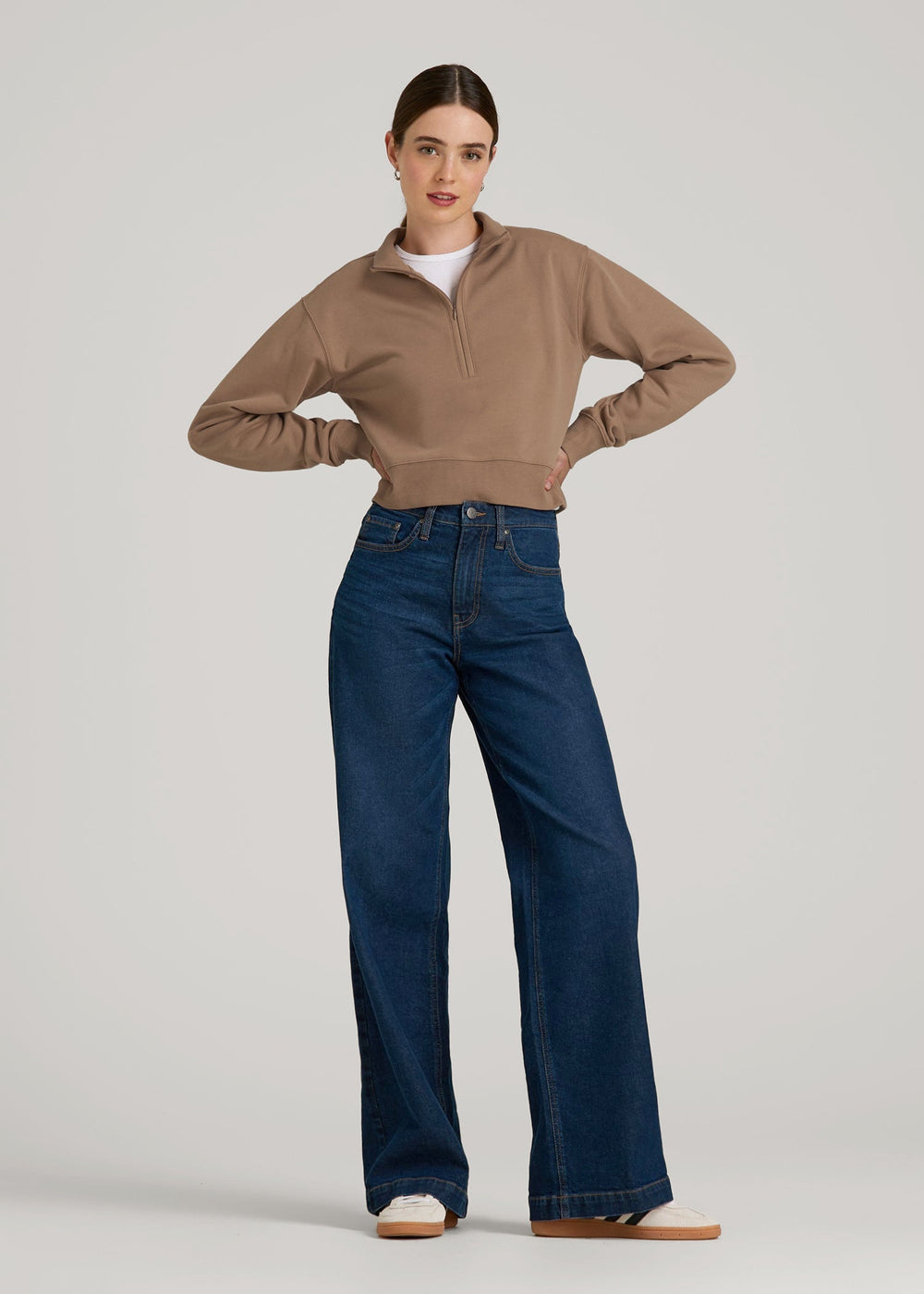 American Tall Sale | Wearever 2.0 Fleece Half-Zip Cropped Sweatshirt for Tall Women in Woodsmoke