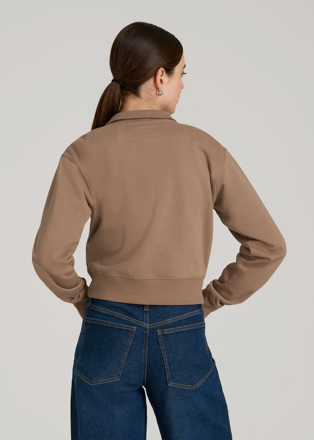 American Tall Sale | Wearever 2.0 Fleece Half-Zip Cropped Sweatshirt for Tall Women in Woodsmoke