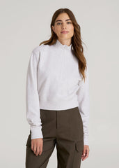 American Tall Outlet | Wearever 2.0 Fleece Half-Zip Cropped Sweatshirt for Tall Women in Heather Cloud White