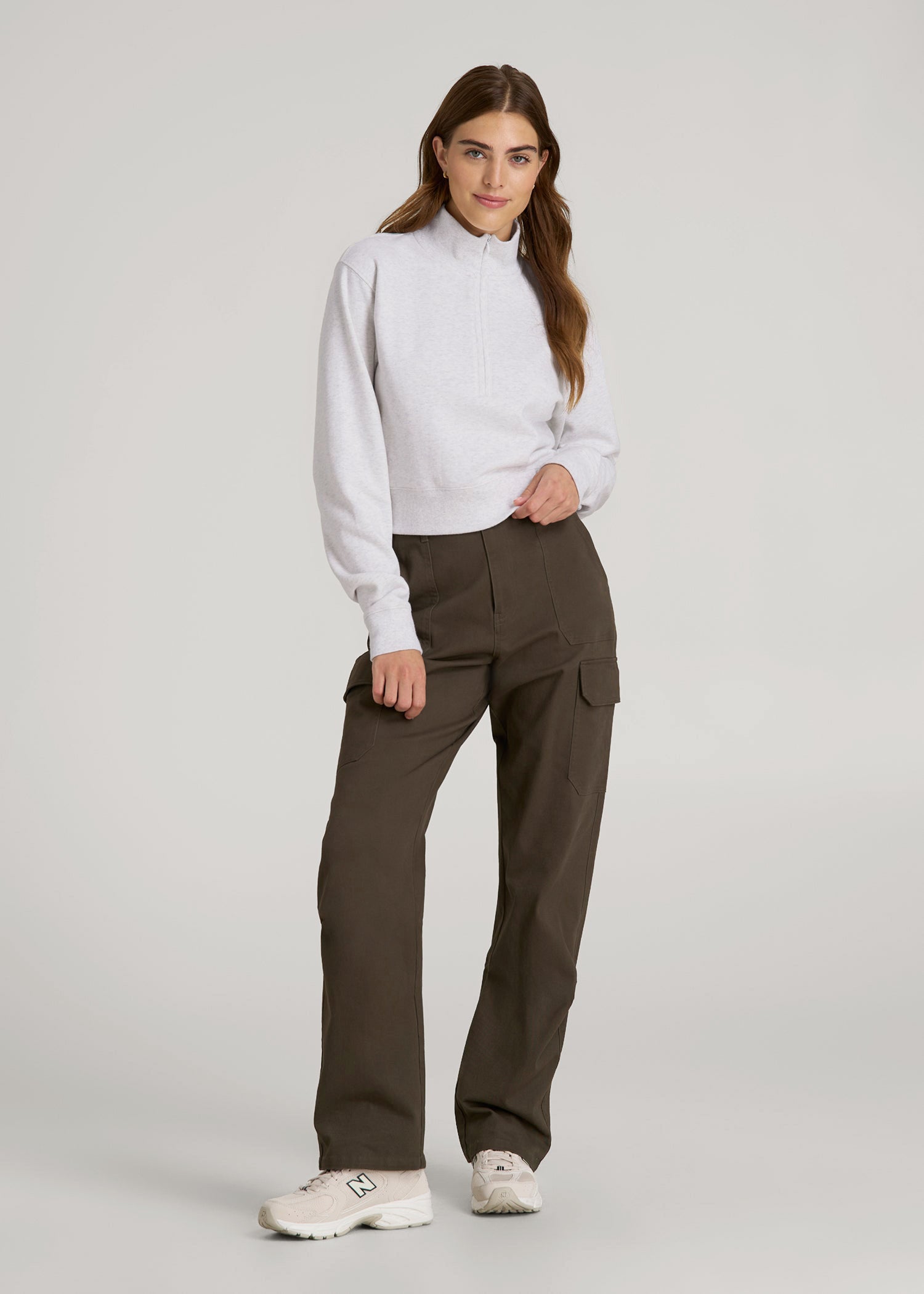 American Tall Outlet | Wearever 2.0 Fleece Half-Zip Cropped Sweatshirt for Tall Women in Heather Cloud White
