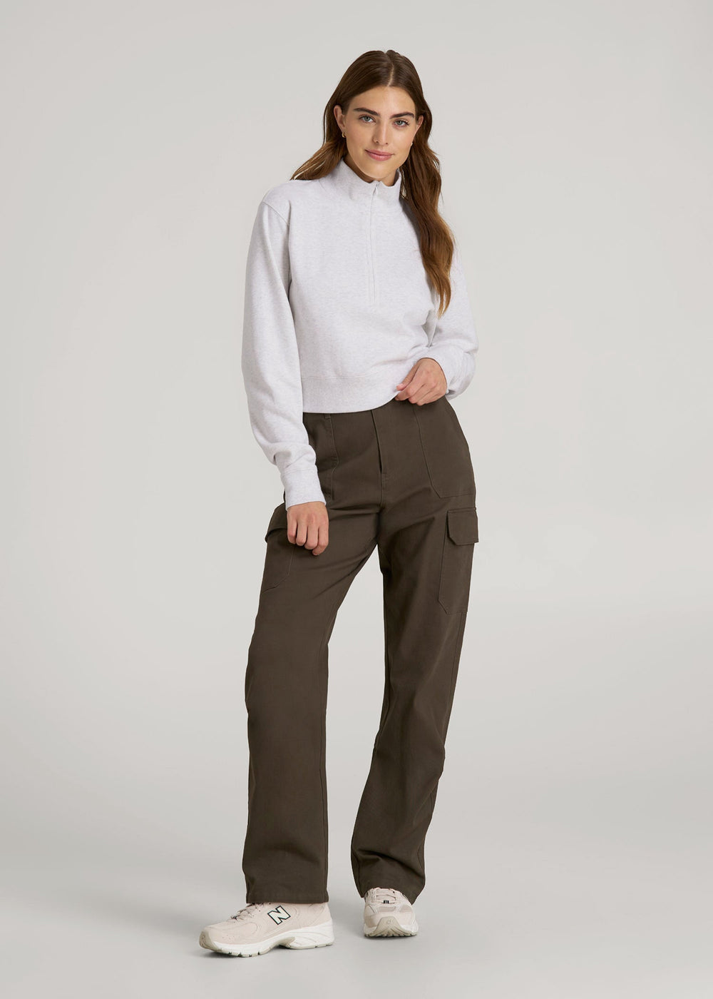 American Tall Outlet | Wearever 2.0 Fleece Half-Zip Cropped Sweatshirt for Tall Women in Heather Cloud White