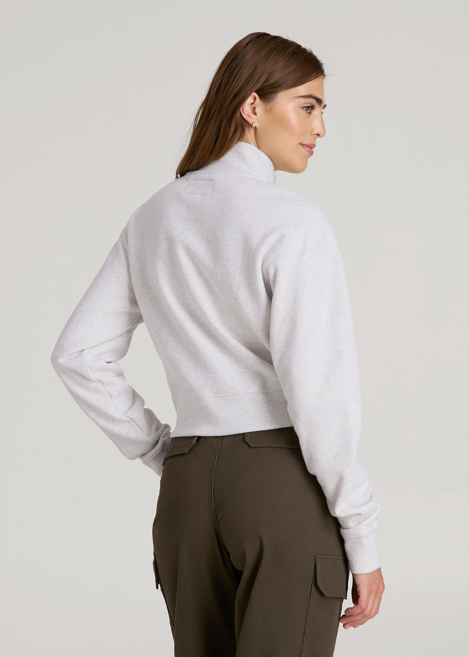 American Tall Outlet | Wearever 2.0 Fleece Half-Zip Cropped Sweatshirt for Tall Women in Heather Cloud White