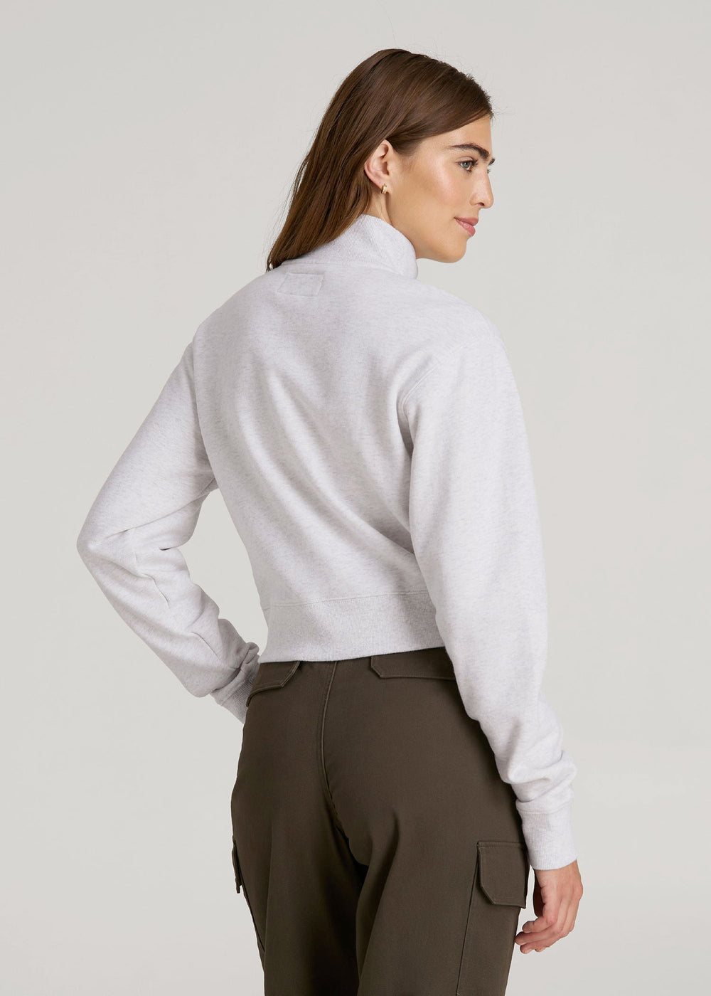 American Tall Outlet | Wearever 2.0 Fleece Half-Zip Cropped Sweatshirt for Tall Women in Heather Cloud White