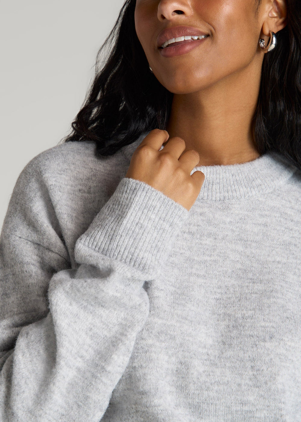 American Tall Online | Relaxed Crewneck Wool Blend Sweater for Tall Women in Grey Mix