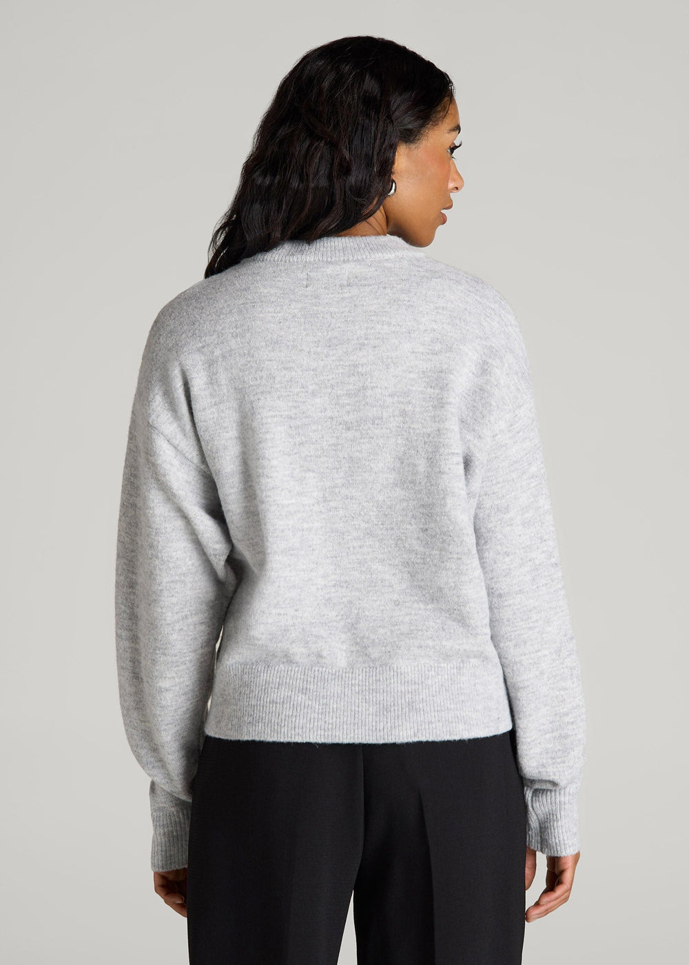 American Tall Online | Relaxed Crewneck Wool Blend Sweater for Tall Women in Grey Mix