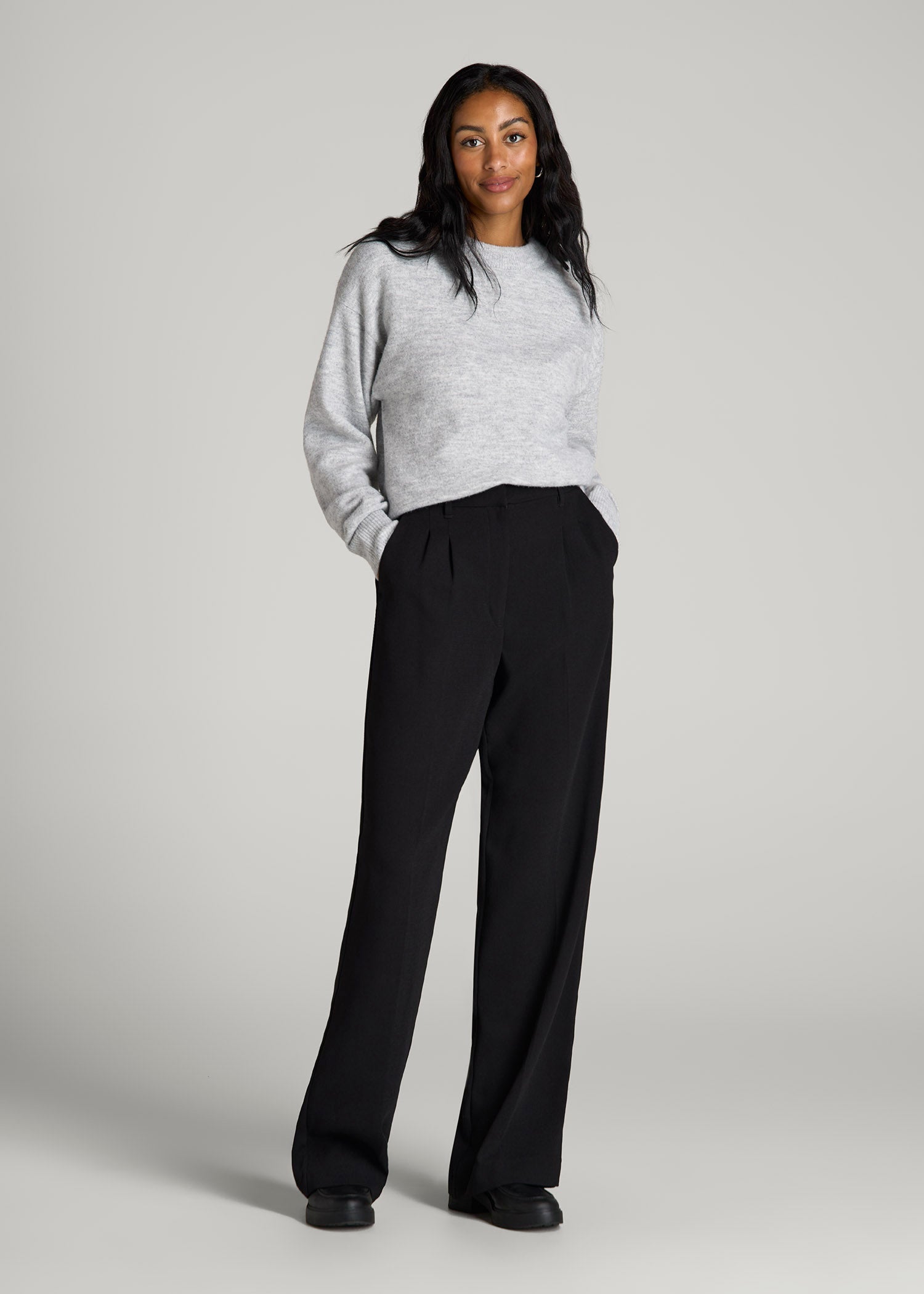 American Tall Online | Relaxed Crewneck Wool Blend Sweater for Tall Women in Grey Mix
