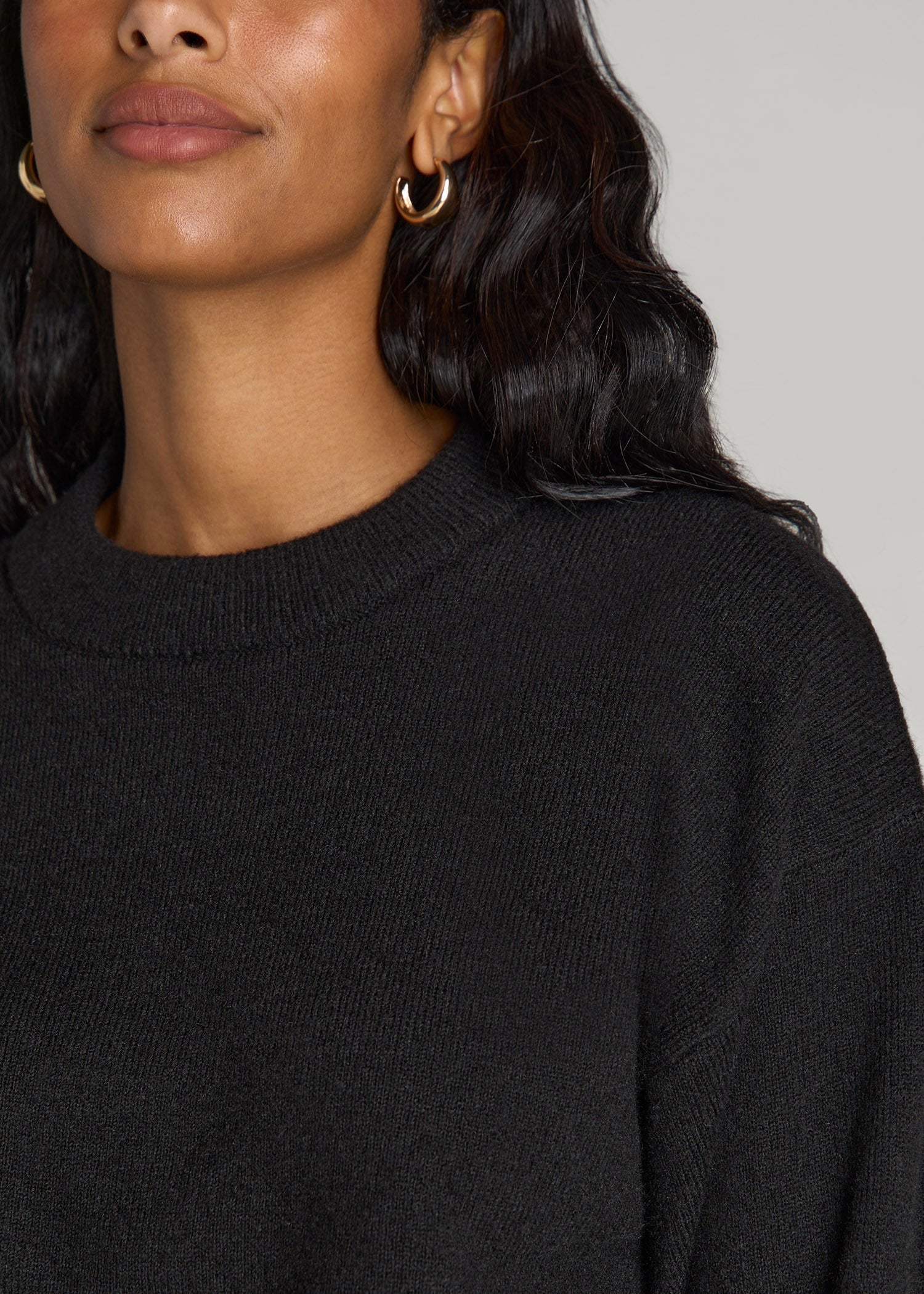 American Tall Sale | Relaxed Crewneck Wool Blend Sweater for Tall Women in Black