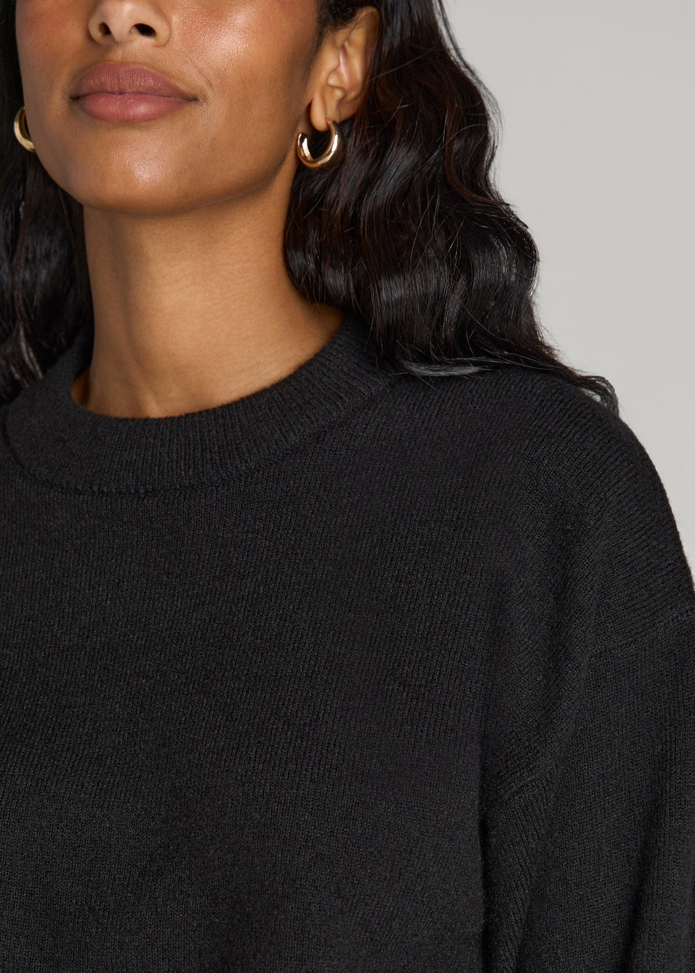 American Tall Sale | Relaxed Crewneck Wool Blend Sweater for Tall Women in Black