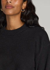 American Tall Sale | Relaxed Crewneck Wool Blend Sweater for Tall Women in Black
