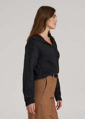 American Tall For Sale | Johnny Collar Cable Knit Sweater for Tall Women in Black