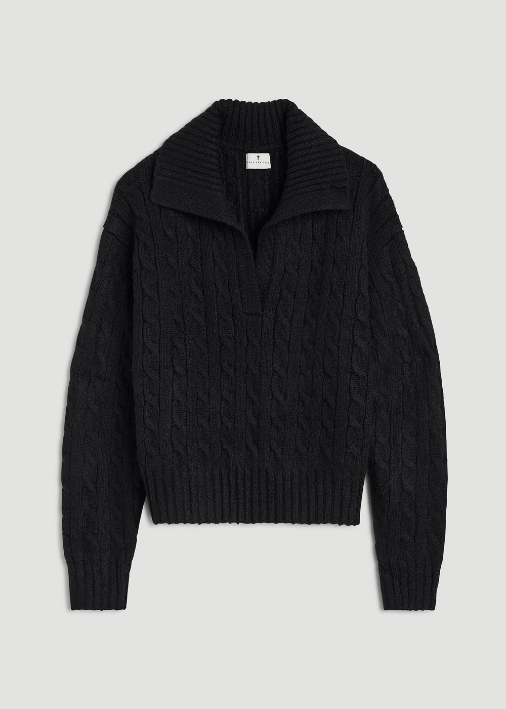 American Tall For Sale | Johnny Collar Cable Knit Sweater for Tall Women in Black