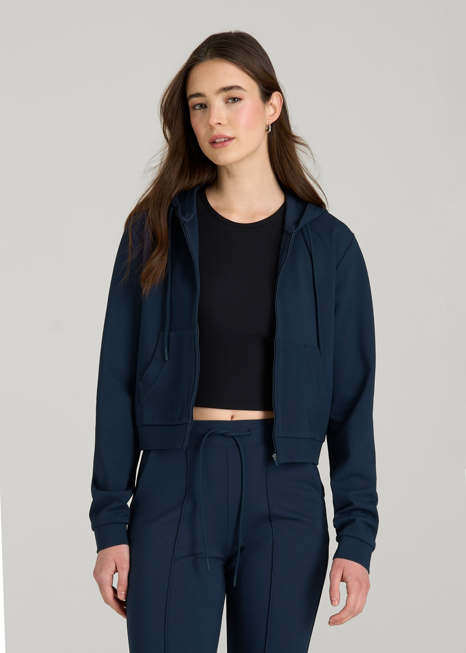 American Tall Online Shop | Soft Flex Ponte Cropped Hoodie for Tall Women in Navy