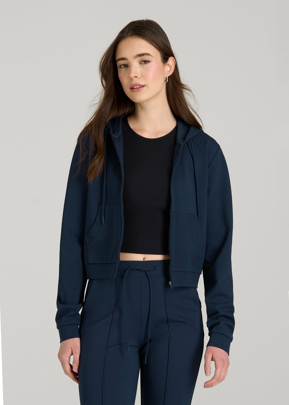 American Tall Online Shop | Soft Flex Ponte Cropped Hoodie for Tall Women in Navy