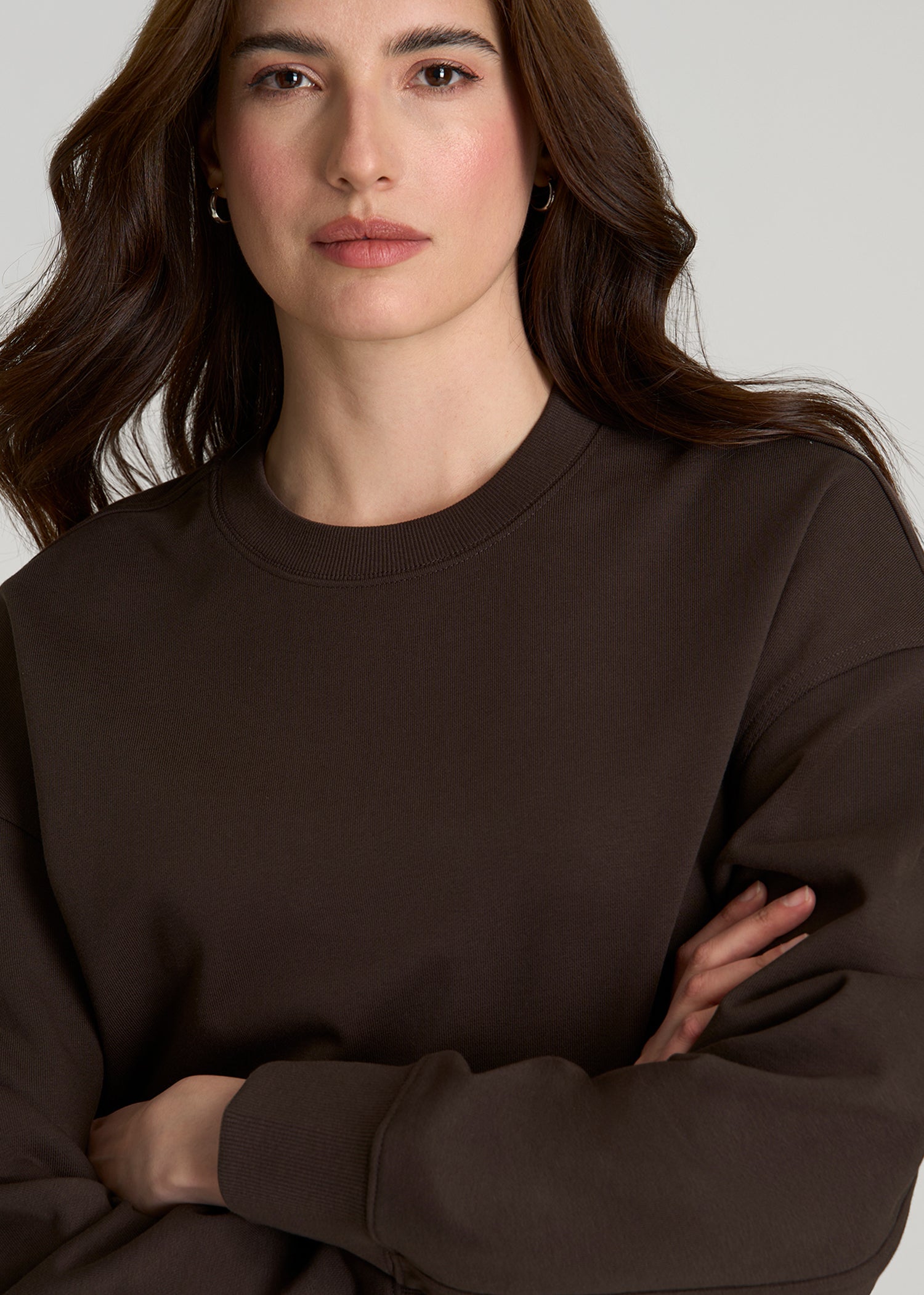 American Tall Discount | Everyday Terry Cropped Crew for Tall Women in Espresso