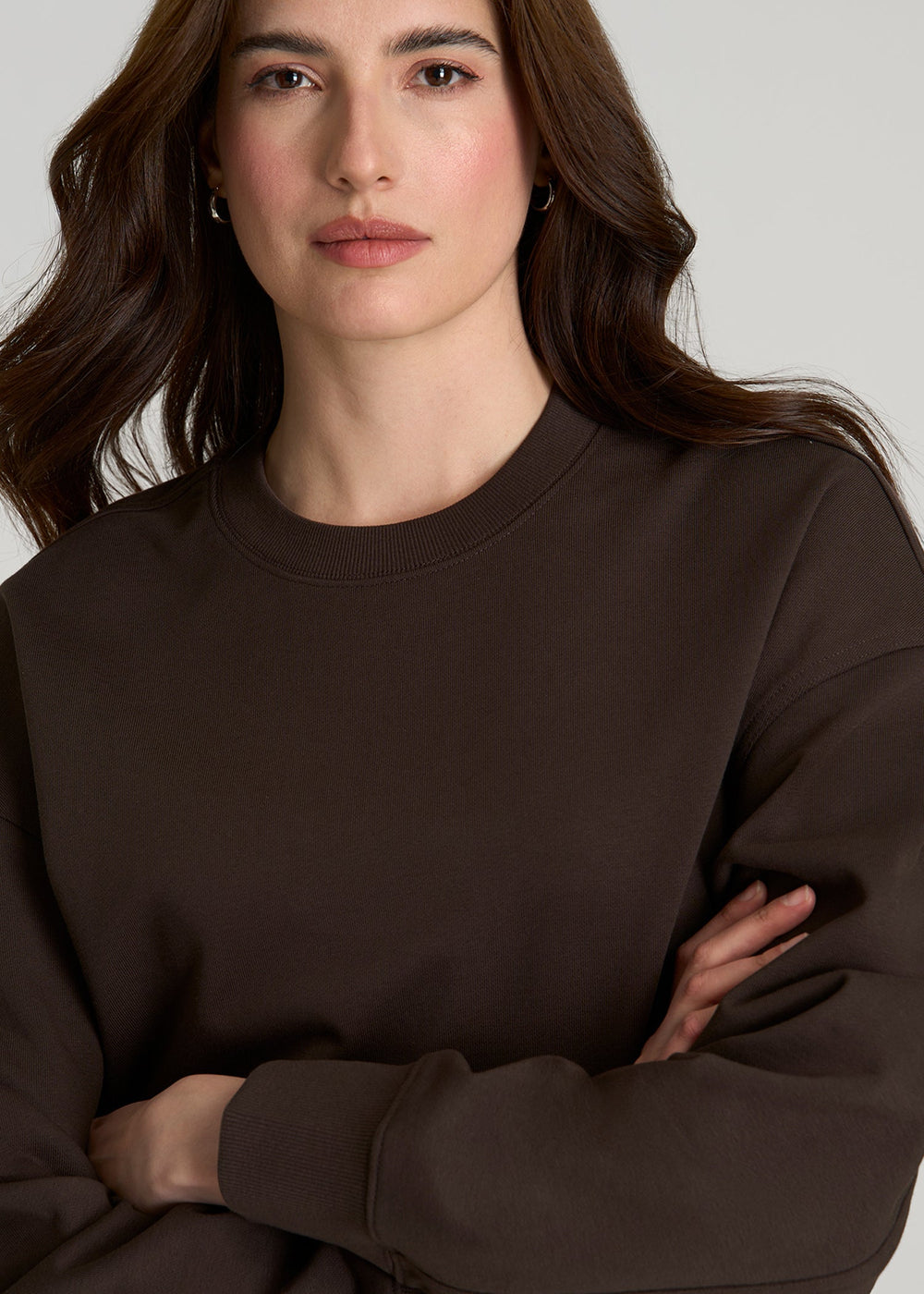 American Tall Discount | Everyday Terry Cropped Crew for Tall Women in Espresso