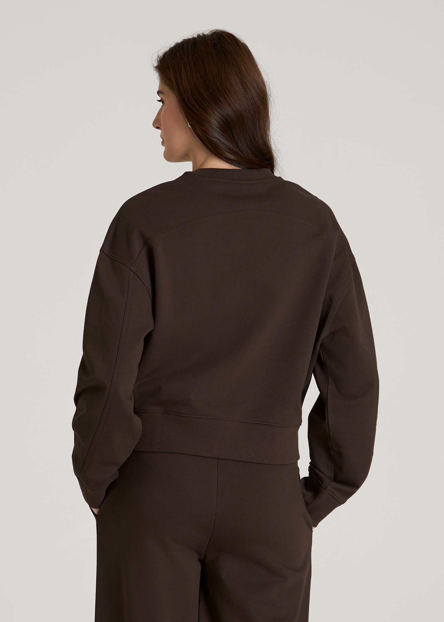 American Tall Discount | Everyday Terry Cropped Crew for Tall Women in Espresso