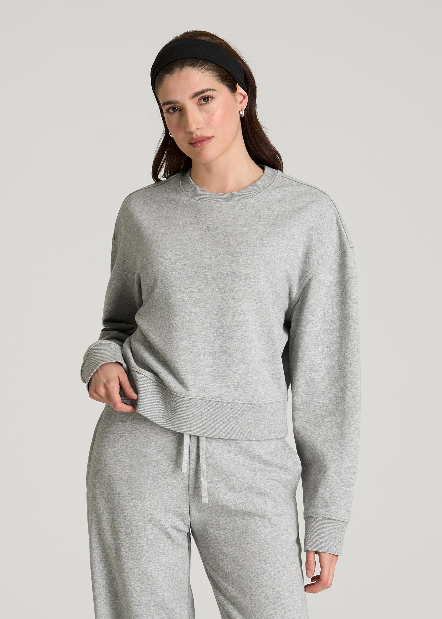 American Tall Online | Everyday Terry Cropped Crew for Tall Women in Grey Mix