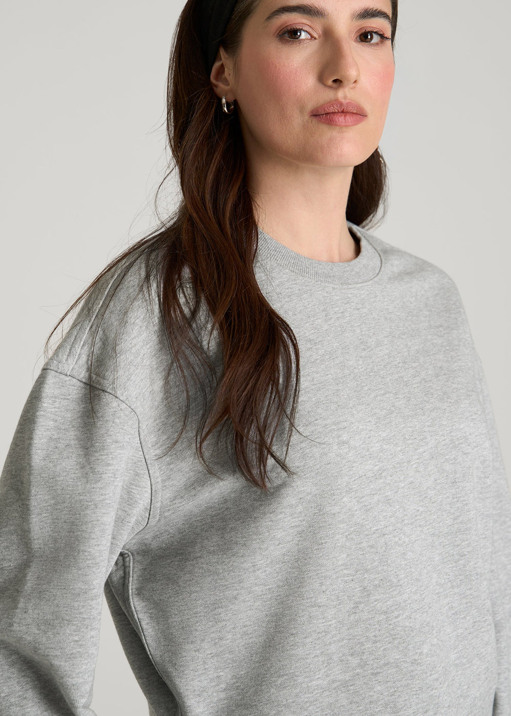 American Tall Online | Everyday Terry Cropped Crew for Tall Women in Grey Mix