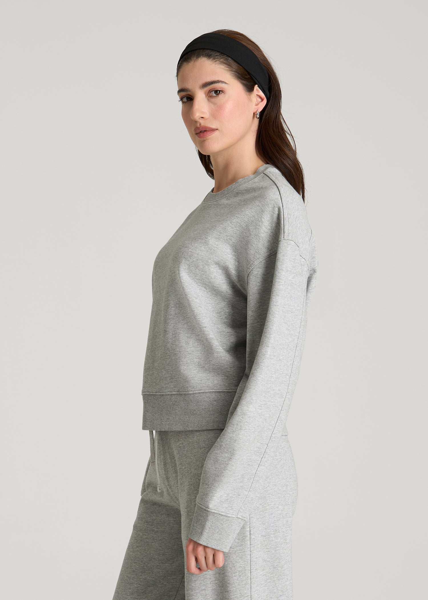 American Tall Online | Everyday Terry Cropped Crew for Tall Women in Grey Mix